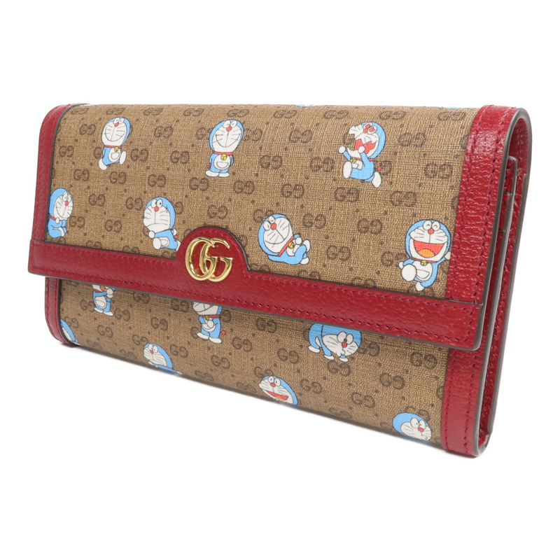 GUCCI 塗層帆布/牛皮皮革Gucci x Doraemon金扣長錢包-2