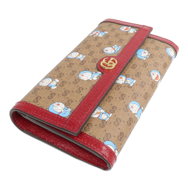GUCCI 塗層帆布/牛皮皮革Gucci x Doraemon金扣長錢包-3