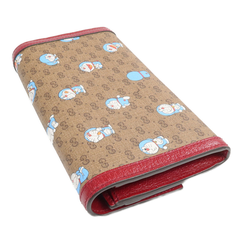 GUCCI 塗層帆布/牛皮皮革Gucci x Doraemon金扣長錢包-4