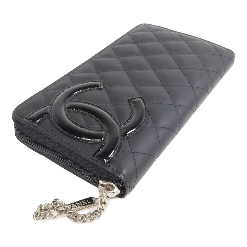CHANEL 牛皮皮革Cambon Wallet銀扣拉鏈長錢包-3