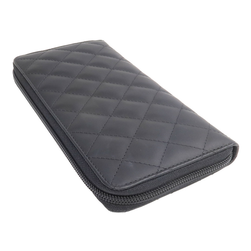 CHANEL 牛皮皮革Cambon Wallet銀扣拉鏈長錢包-4