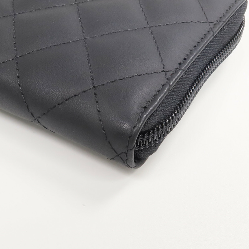 CHANEL 牛皮皮革Cambon Wallet銀扣拉鏈長錢包-6