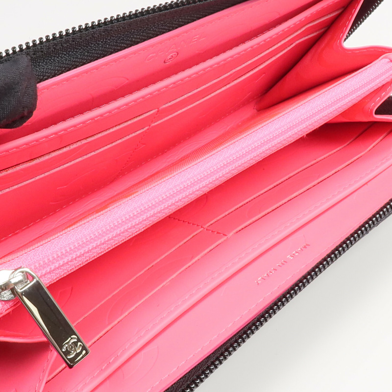 CHANEL 牛皮皮革Cambon Wallet銀扣拉鏈長錢包-11