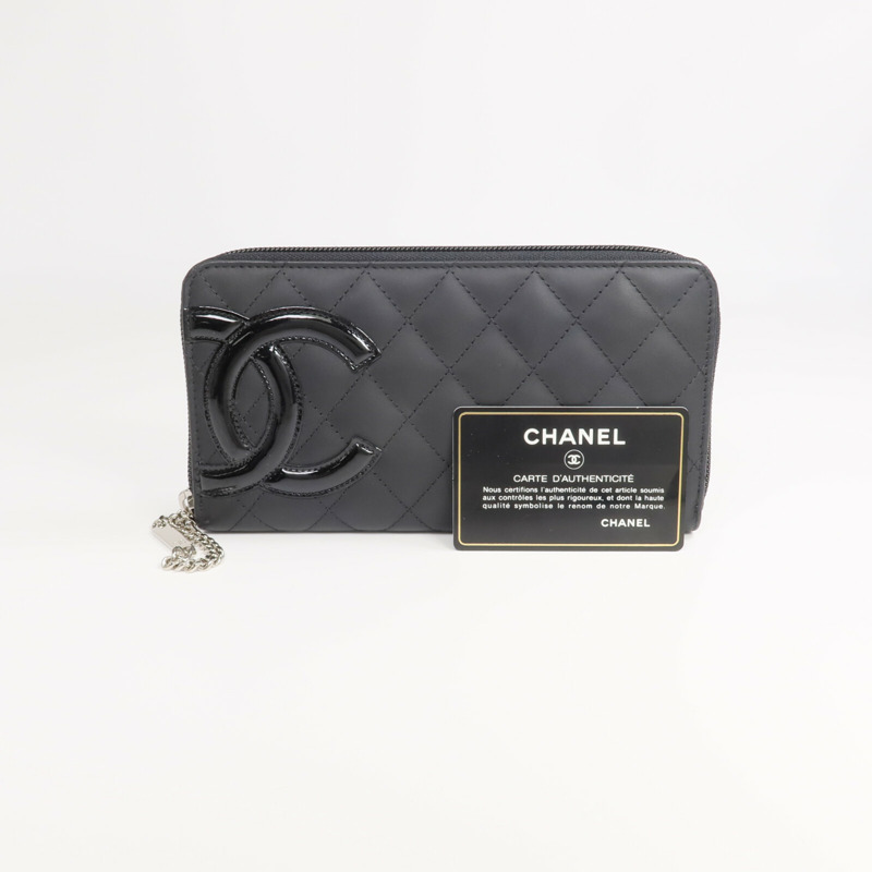 CHANEL 牛皮皮革Cambon Wallet銀扣拉鏈長錢包-15