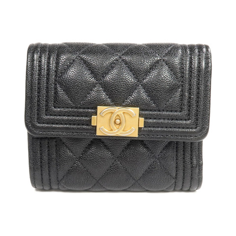 CHANEL 牛皮皮革Wallet金扣錢包