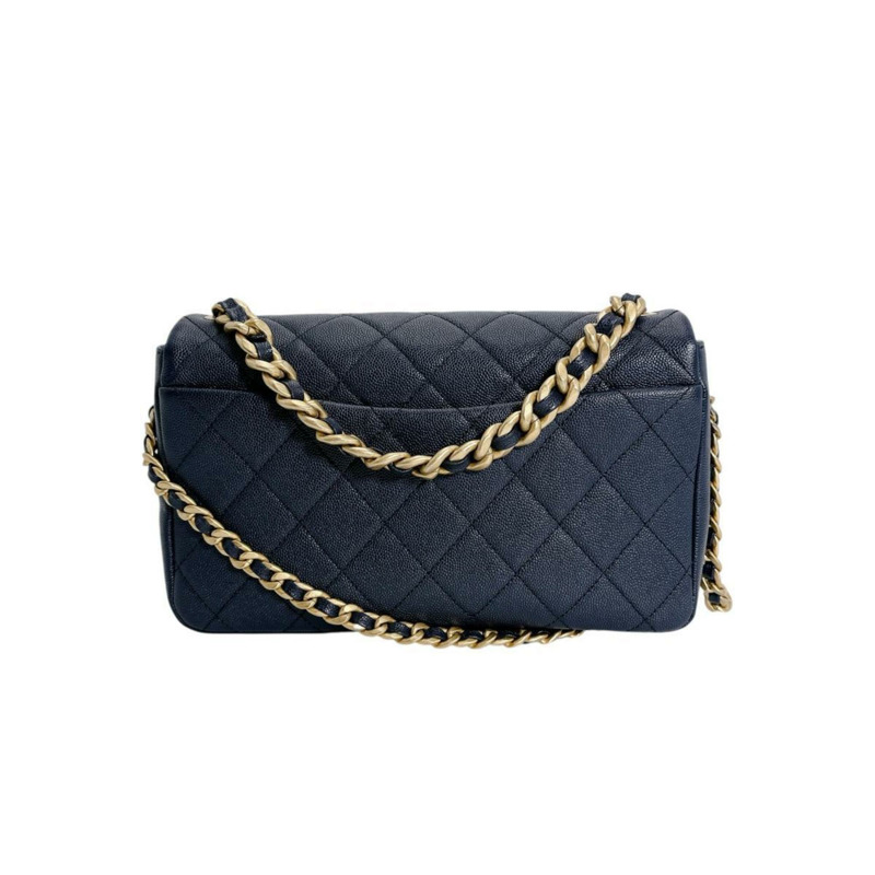 香奈兒鏈單背包，絎縫，霧面魚子醬紋皮革，AS1977，海軍藍-2