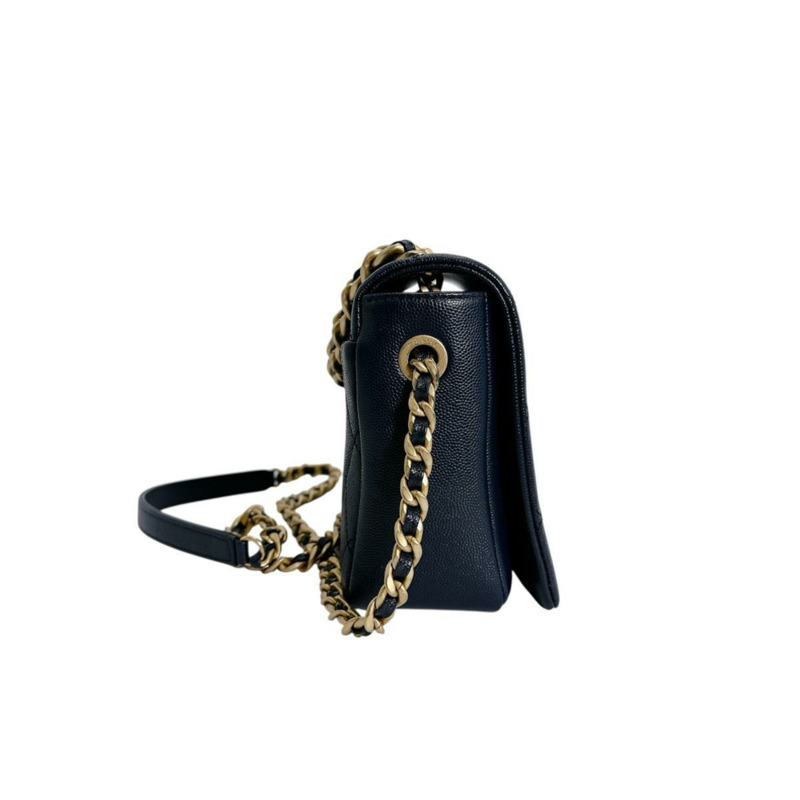 香奈兒鏈單背包，絎縫，霧面魚子醬紋皮革，AS1977，海軍藍-4