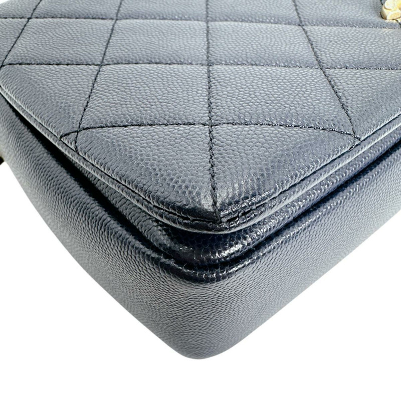 香奈兒鏈單背包，絎縫，霧面魚子醬紋皮革，AS1977，海軍藍-7