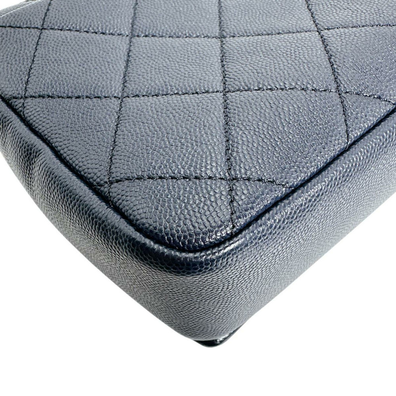 香奈兒鏈單背包，絎縫，霧面魚子醬紋皮革，AS1977，海軍藍-9