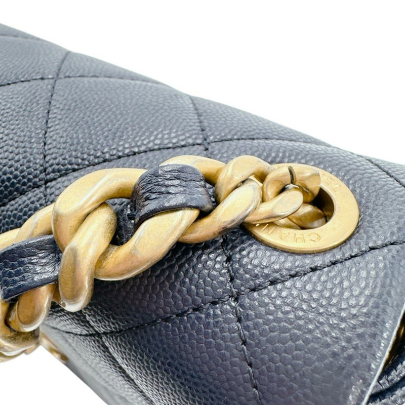 香奈兒鏈單背包，絎縫，霧面魚子醬紋皮革，AS1977，海軍藍-11