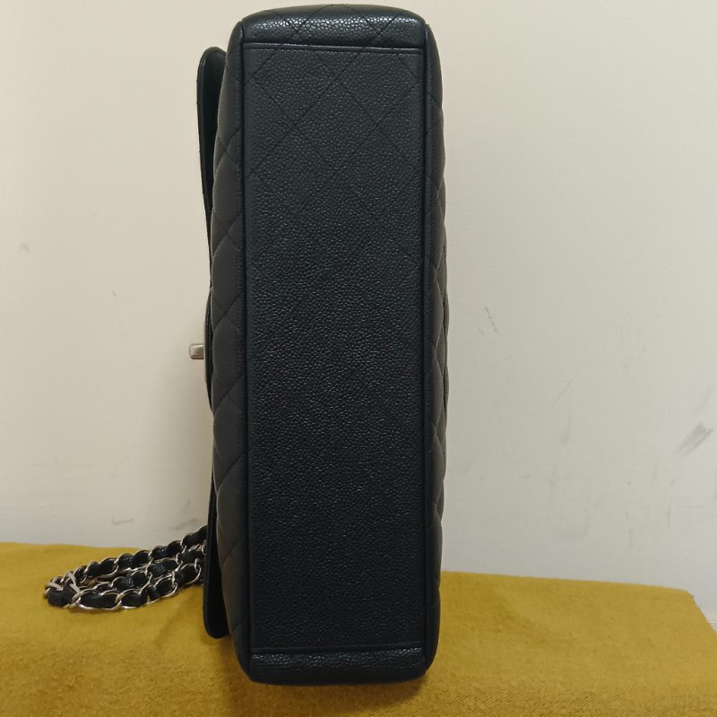 CHANEL 香奈爾 CF33 Maxi 經典口蓋包黑色荔枝紋銀鍊(單蓋/13開)-經典保值款-10