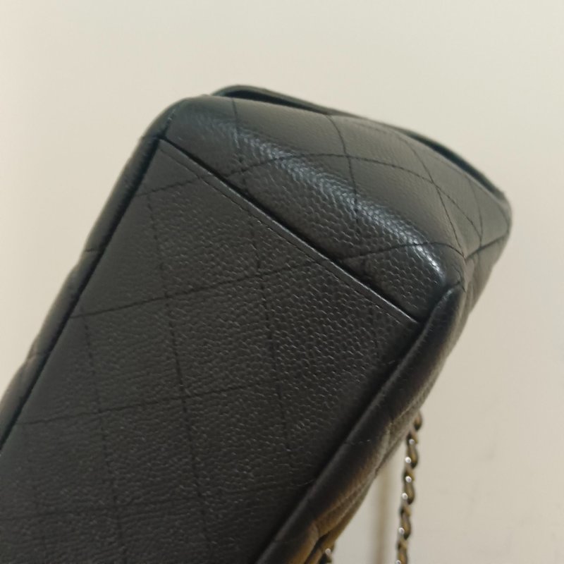 CHANEL 香奈爾 CF33 Maxi 經典口蓋包黑色荔枝紋銀鍊(單蓋/13開)-經典保值款-11