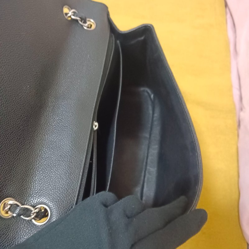 CHANEL 香奈爾 CF33 Maxi 經典口蓋包黑色荔枝紋銀鍊(單蓋/13開)-經典保值款-13