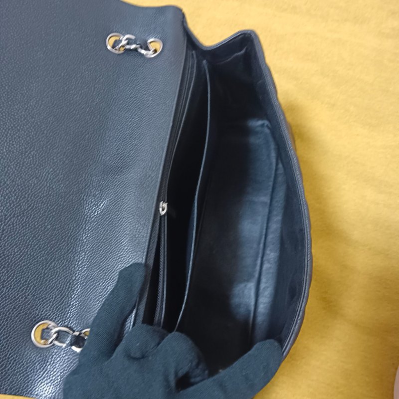 CHANEL 香奈爾 CF33 Maxi 經典口蓋包黑色荔枝紋銀鍊(單蓋/13開)-經典保值款-14