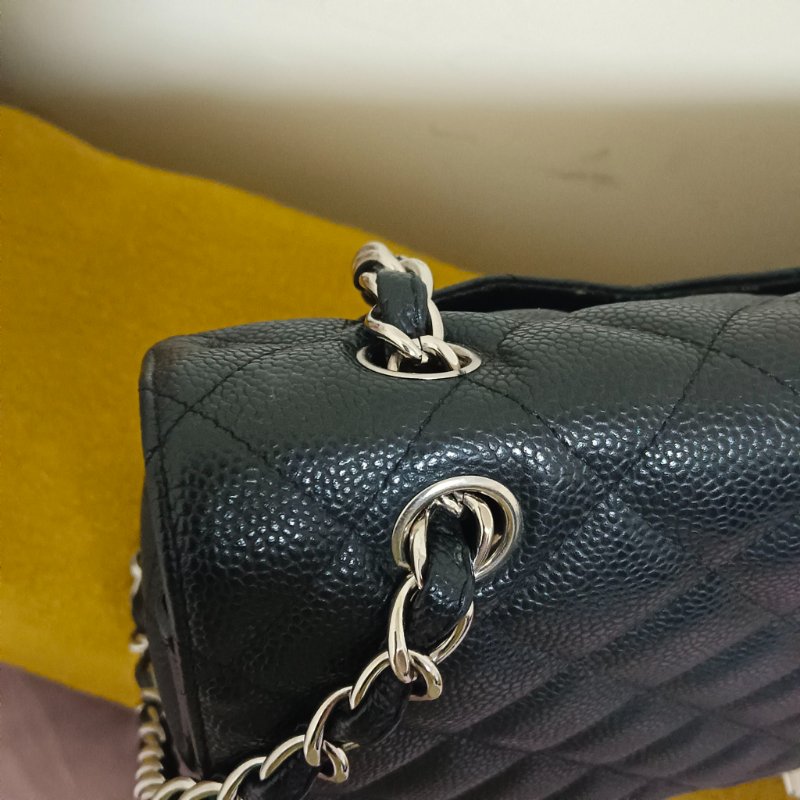 CHANEL 香奈爾 CF33 Maxi 經典口蓋包黑色荔枝紋銀鍊(單蓋/13開)-經典保值款-16