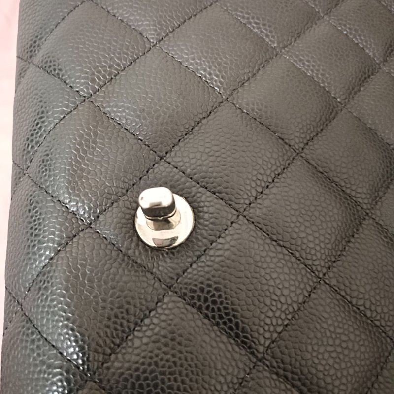 CHANEL 香奈爾 CF33 Maxi 經典口蓋包黑色荔枝紋銀鍊(單蓋/13開)-經典保值款-17