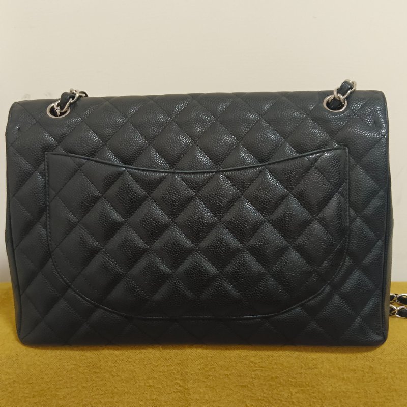 CHANEL 香奈爾 CF33 Maxi 經典口蓋包黑色荔枝紋銀鍊(單蓋/13開)-經典保值款-1