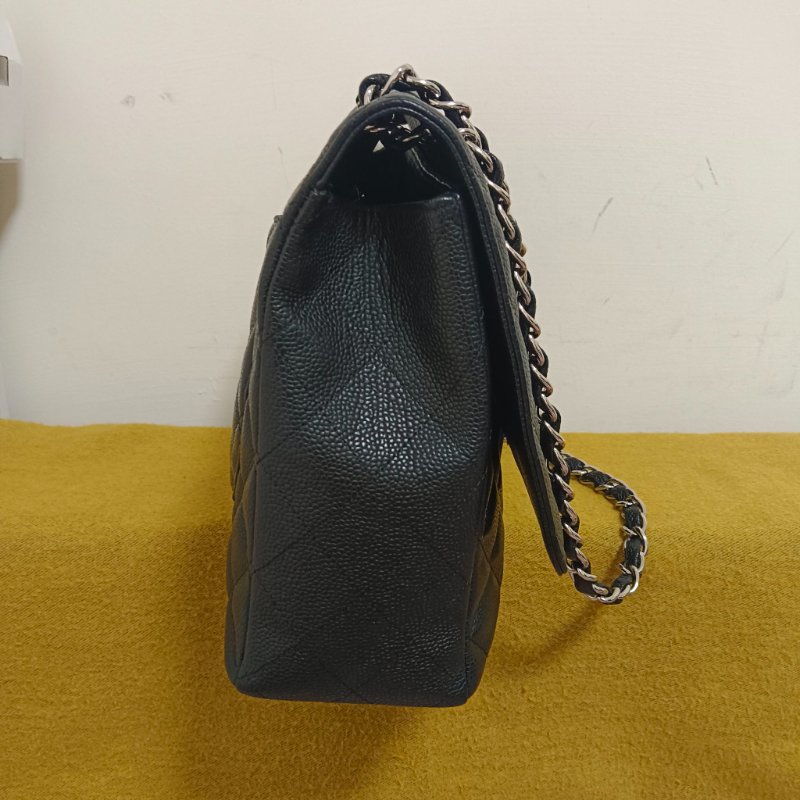 CHANEL 香奈爾 CF33 Maxi 經典口蓋包黑色荔枝紋銀鍊(單蓋/13開)-經典保值款-6