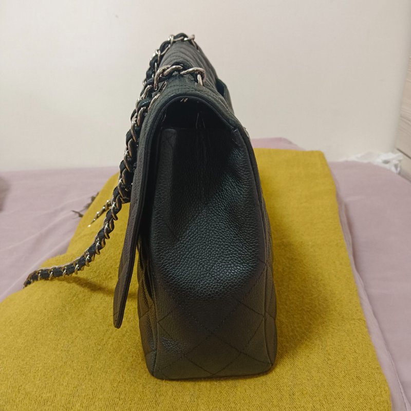 CHANEL 香奈爾 CF33 Maxi 經典口蓋包黑色荔枝紋銀鍊(單蓋/13開)-經典保值款-7