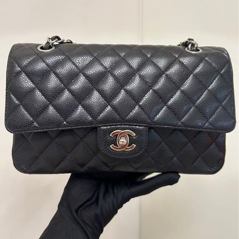 Chanel香奈兒 黑銀荔枝皮 CF 中號