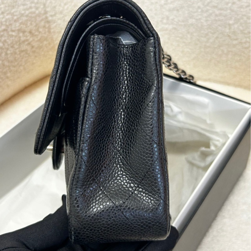 Chanel香奈兒 黑銀荔枝皮 CF 中號-5