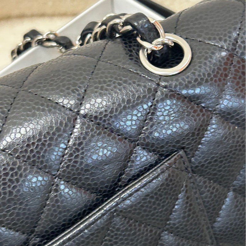 Chanel香奈兒 黑銀荔枝皮 CF 中號-9