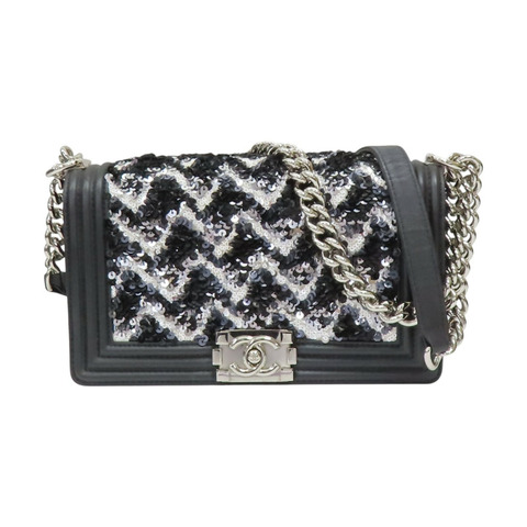 黑色 羊皮 Boy 25 亮片款 肩背包(無卡)【CHANEL 香奈兒】 A67086