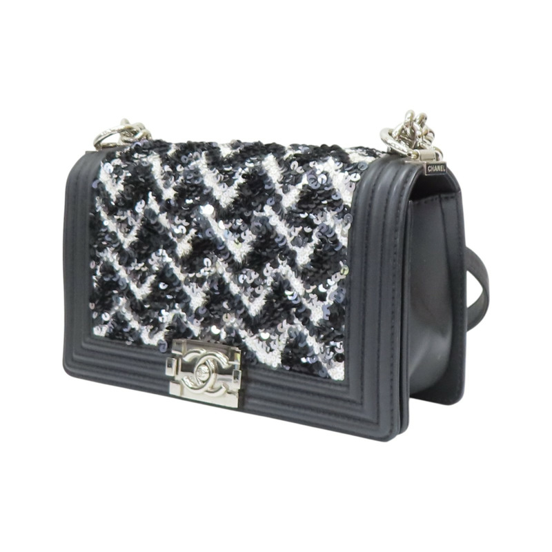黑色 羊皮 Boy 25 亮片款 肩背包(無卡)【CHANEL 香奈兒】 A67086-2
