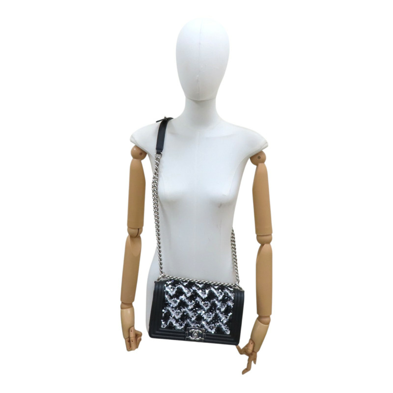 黑色 羊皮 Boy 25 亮片款 肩背包(無卡)【CHANEL 香奈兒】 A67086-8