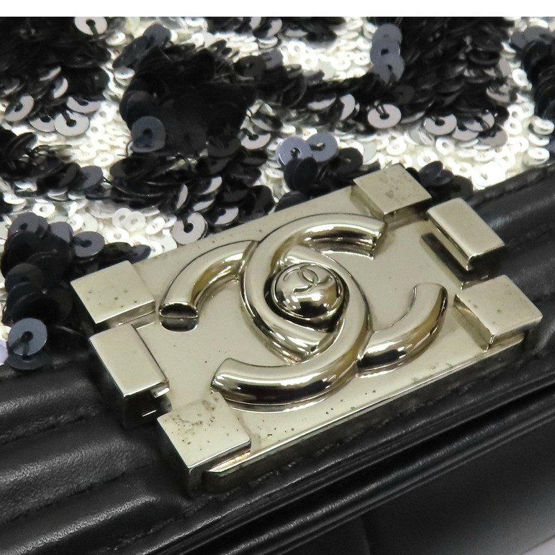 黑色 羊皮 Boy 25 亮片款 肩背包(無卡)【CHANEL 香奈兒】 A67086-13