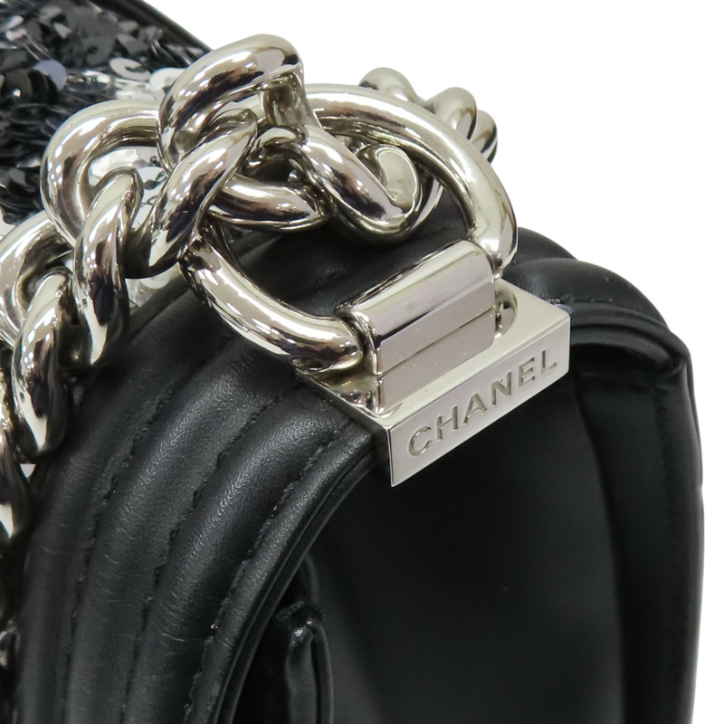 黑色 羊皮 Boy 25 亮片款 肩背包(無卡)【CHANEL 香奈兒】 A67086-14