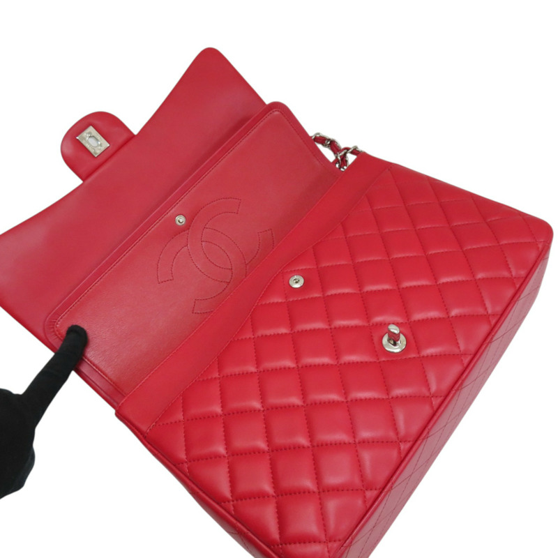 紅色 羊皮 MAXI JUMBO COCO 33 肩背包 銀扣【CHANEL 香奈兒】 A58601-4
