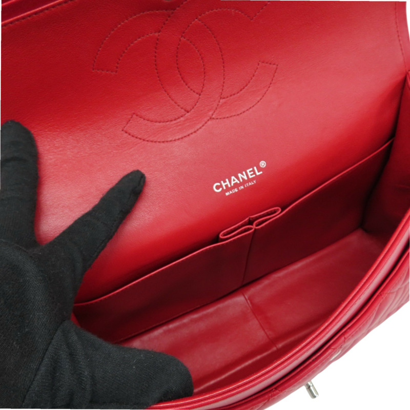 紅色 羊皮 MAXI JUMBO COCO 33 肩背包 銀扣【CHANEL 香奈兒】 A58601-5