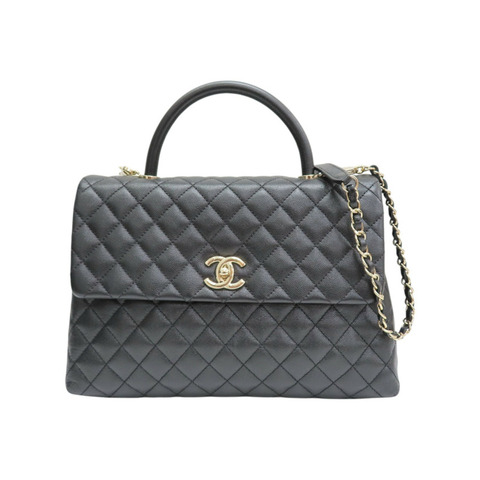 黑色 荔枝紋 牛皮 COCO Handle Maxi 兩用包 金扣【CHANEL 香奈兒】