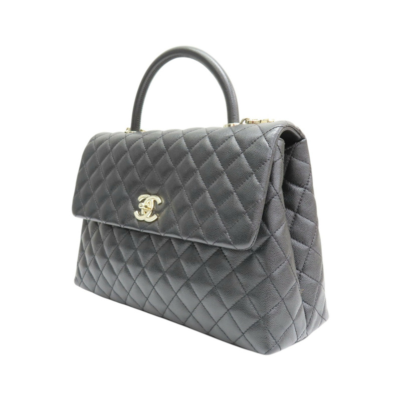 黑色 荔枝紋 牛皮 COCO Handle Maxi 兩用包 金扣【CHANEL 香奈兒】-2