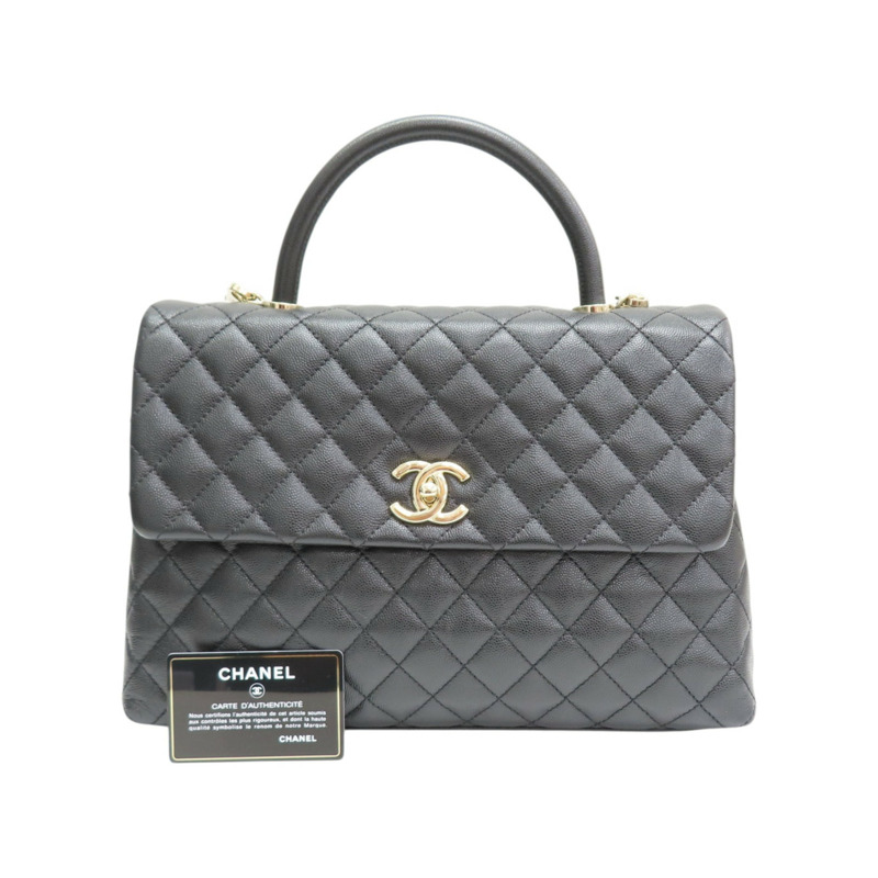 黑色 荔枝紋 牛皮 COCO Handle Maxi 兩用包 金扣【CHANEL 香奈兒】-10