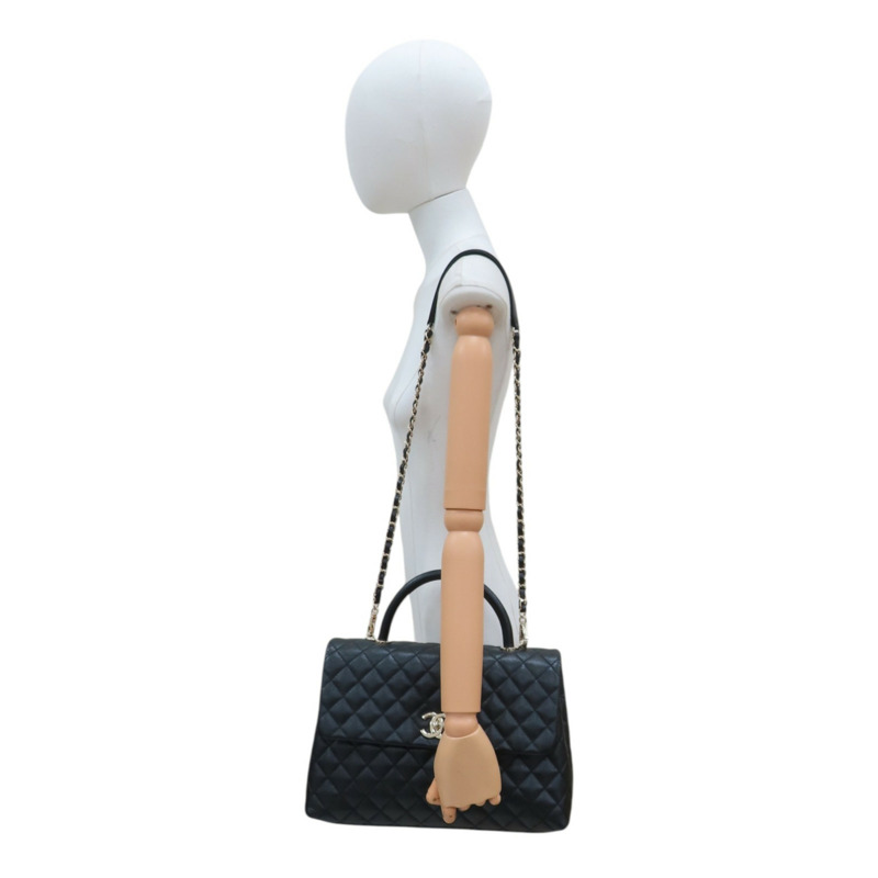 黑色 荔枝紋 牛皮 COCO Handle Maxi 兩用包 金扣【CHANEL 香奈兒】-11