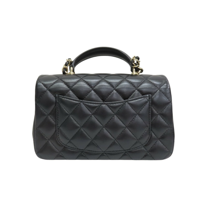 黑色羊皮 Mini 經典手把 口蓋 鍊帶 肩背包 AS2431【CHANEL 香奈兒】 AS2431-1