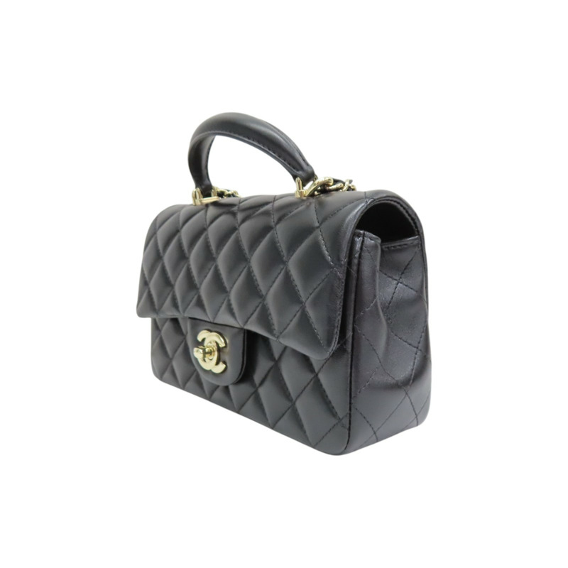 黑色羊皮 Mini 經典手把 口蓋 鍊帶 肩背包 AS2431【CHANEL 香奈兒】 AS2431-2