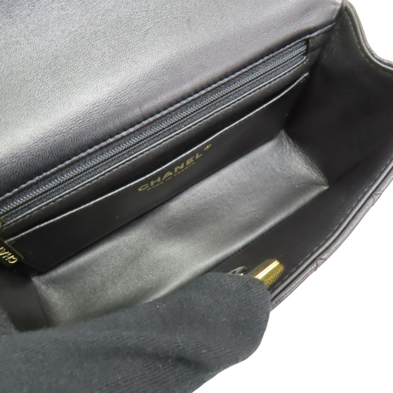 黑色羊皮 Mini 經典手把 口蓋 鍊帶 肩背包 AS2431【CHANEL 香奈兒】 AS2431-4