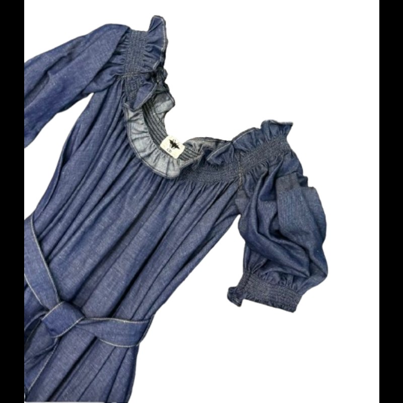 Dior 荷葉邊設計露肩長款連身裙 附腰帶 38碼-1