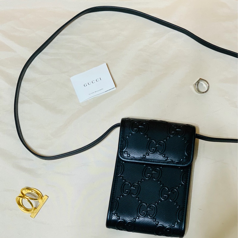 ✨近新閒置 Gucci 古馳 新款大老花牛皮壓紋手機包 肩背包 斜背包-2