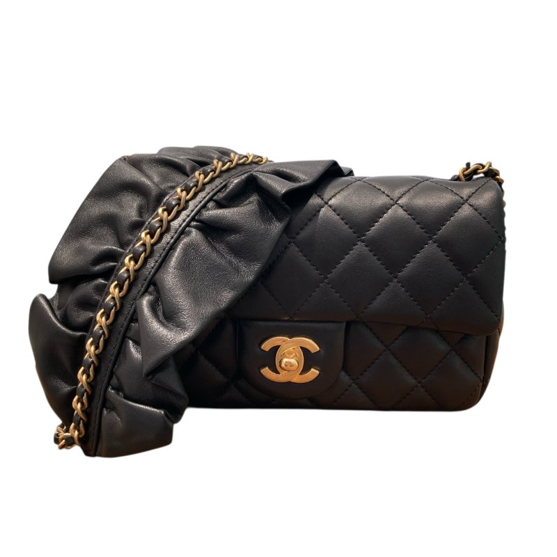 CAHNEL 香奈兒 ROMANCE MINI FLAP BAG 羊皮 黑色-0