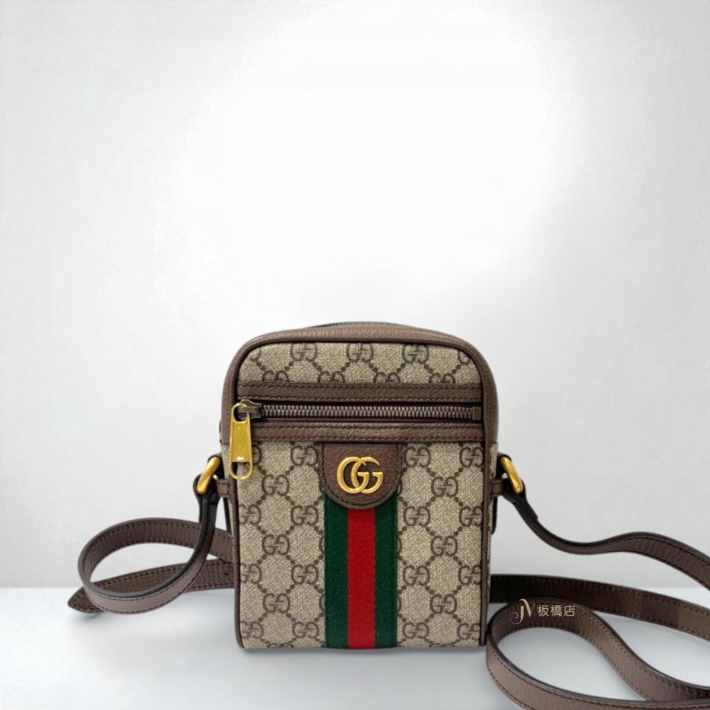 JS0568-GUCCI老花拼咖啡色皮革OPHIDIA日字小側背包598127-0