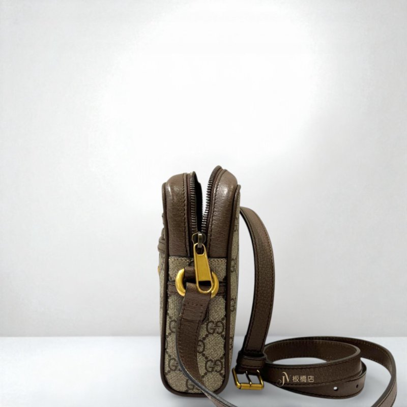 JS0568-GUCCI老花拼咖啡色皮革OPHIDIA日字小側背包598127-2