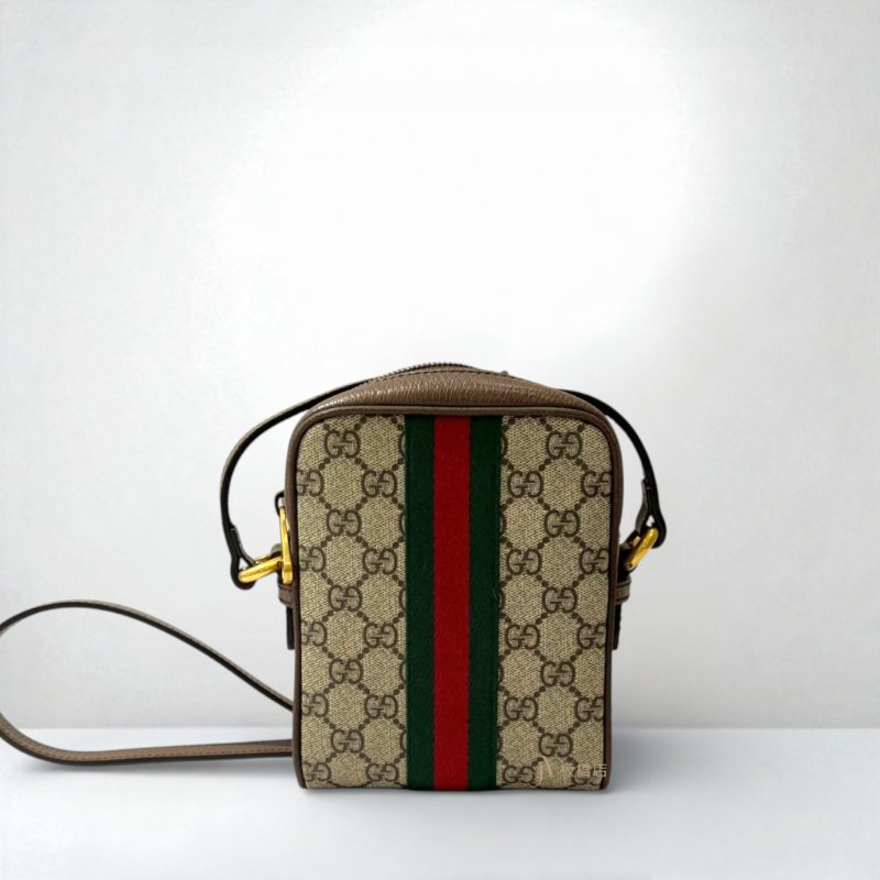 JS0568-GUCCI老花拼咖啡色皮革OPHIDIA日字小側背包598127-3