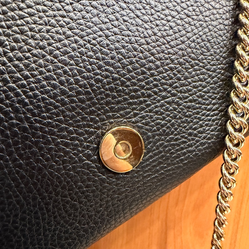 Gucci 黑牛皮淡金釦Soho流蘇下蓋斜背包-15