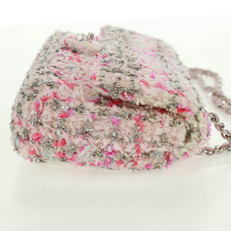 【日本直送】香奈兒單蓋25鏈條肩背包，斜紋軟呢粉紅銀色雙C標誌，正品編號160987SAM-4