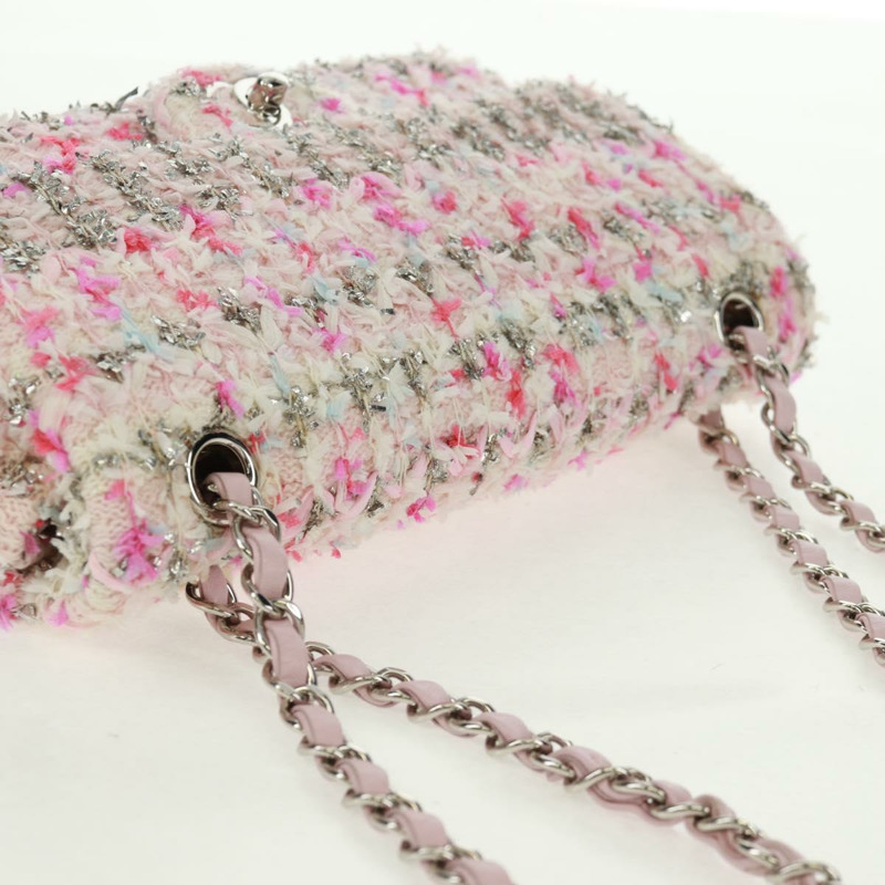 【日本直送】香奈兒單蓋25鏈條肩背包，斜紋軟呢粉紅銀色雙C標誌，正品編號160987SAM-5