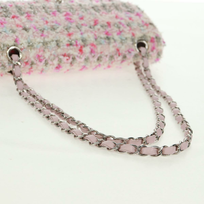 【日本直送】香奈兒單蓋25鏈條肩背包，斜紋軟呢粉紅銀色雙C標誌，正品編號160987SAM-6